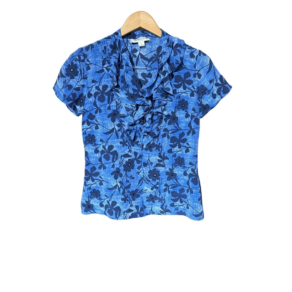 Pendleton Petite‎ Women's Top & Skirt 2-piece Set Size 2 Blue & Black 100% Silk